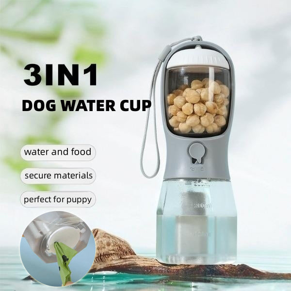 3-in-1 Portable Dog Water Bottle with Food & Waste Bag Holder