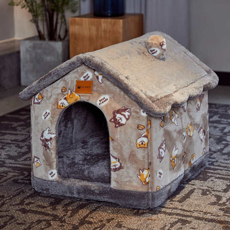 Foldable Pet Cave Bed – Warm Winter House for Cats & Dogs