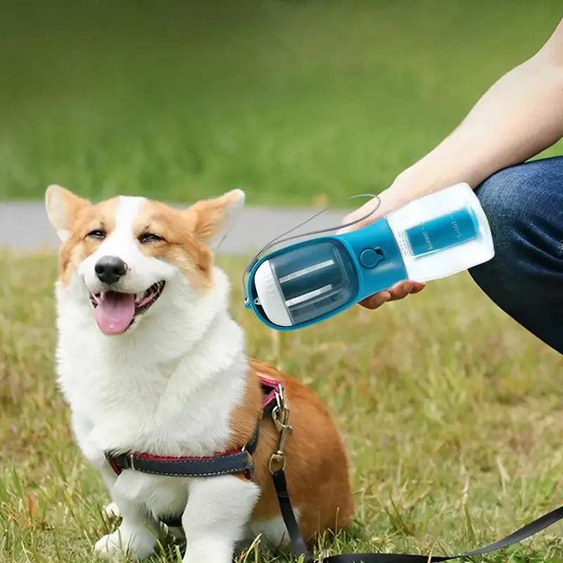 3-in-1 Portable Dog Water Bottle with Food & Waste Bag Holder