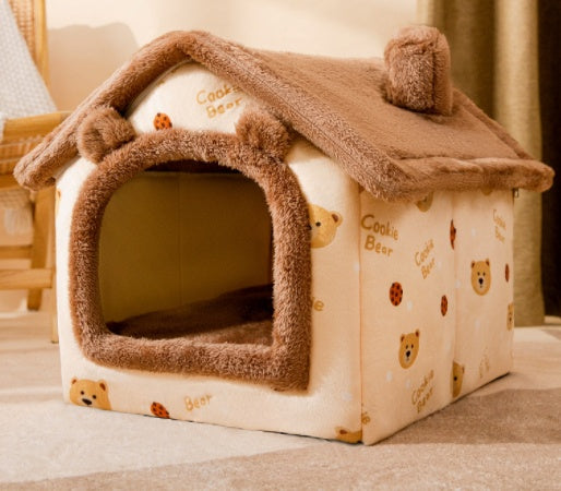 Foldable Pet Cave Bed – Warm Winter House for Cats & Dogs