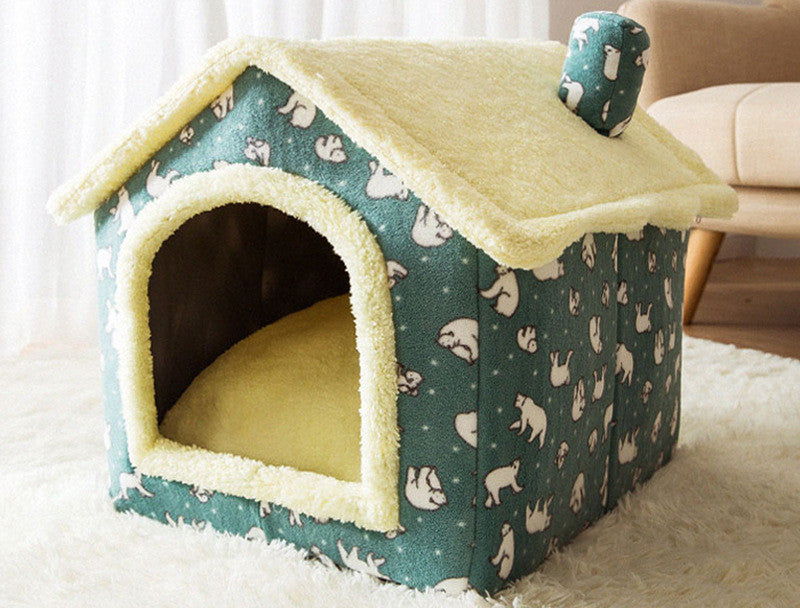Foldable Pet Cave Bed – Warm Winter House for Cats & Dogs
