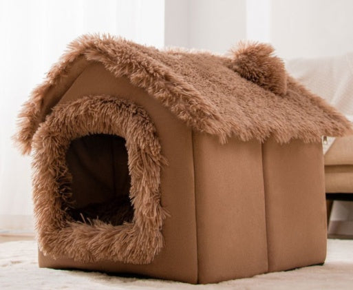 Foldable Pet Cave Bed – Warm Winter House for Cats & Dogs