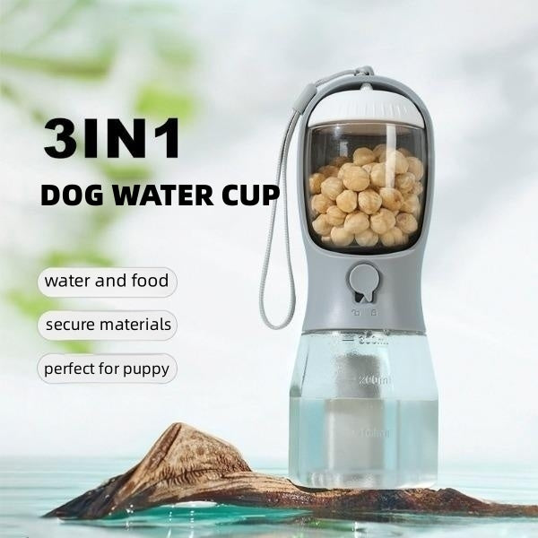 3-in-1 Portable Dog Water Bottle with Food & Waste Bag Holder