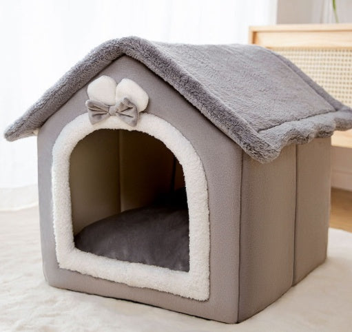 Foldable Pet Cave Bed – Warm Winter House for Cats & Dogs